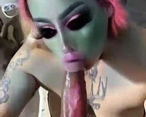 Slutty Alien Deepthroats Huge Cock Swallows Massive Cum Load Sloppily