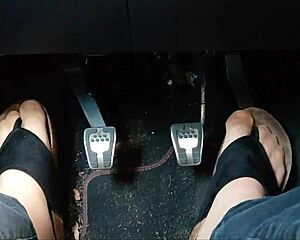 german chubby nylon feet fetish in car with toe separators up close?
