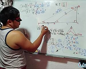 in the bedroom nerdy student with brown eyes gets trigonometry lesson from asian teacher