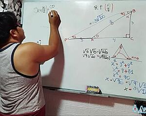 in the bedroom nerdy student with brown eyes gets trigonometry lesson from asian teacher