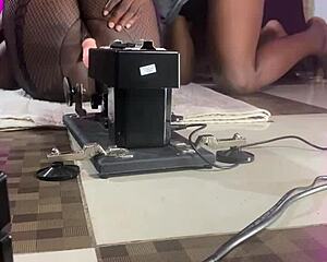 The black pussy pornstar GRINDS and FUCKS the relentless sex machine with smooth operator lube