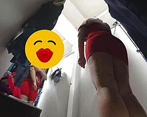 Curvy milf's hairy pussy exposed no panties under short dress in fitting room spy cam