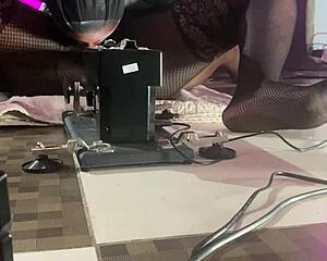 The black pussy pornstar GRINDS and FUCKS the relentless sex machine with smooth operator lube