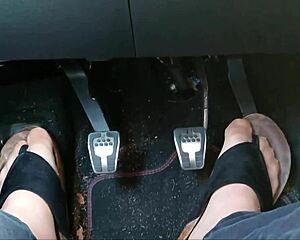 german chubby nylon feet fetish in car with toe separators up close?