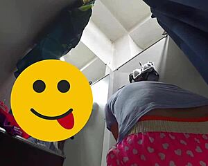 Curvy milf's hairy pussy exposed no panties under short dress in fitting room spy cam