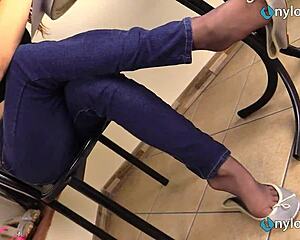 i love teasing you with my stocking-clad feet in pantyhose ballerina style