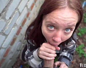 ever tried a quick risky blowjob behind garages? she swallows my huge load moaning outdoors