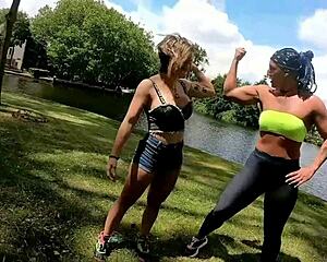 Watch these muscular MILFs train with anal rimjobs and squirting tits