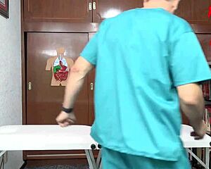 brunette patient begs doctor for hardcore office assfucking