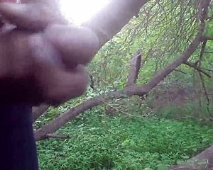 OUTDOOR CUMSHOT EXPLODES IN THE TREES!