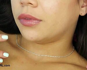 stunning latina reveals petite body during daddy casting interview on sofa