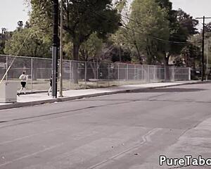 Wanna see horny teens share throbbing cock in kinky taboo threeway ride?