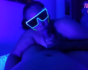 deepthroat choke gag on my cock i'm your submissive stepdaughter in neon room