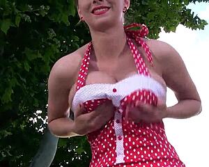 katarina hartlova spreads shaved pussy wide for solo tit masturbation