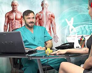 brunette patient begs doctor for hardcore office assfucking