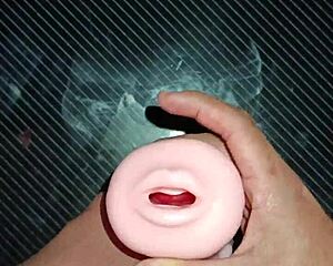 Kissy offers tight vagina for fucking. Deepthroat blowjob handjob on desk close-up.