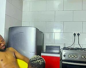 Ebony slut grabs boss big black cock in kitchen for rough pounding 🍆💦