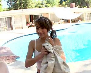 doesn't petite 19yo lexi bloom look perfect swallowing huge cock cum poolside?