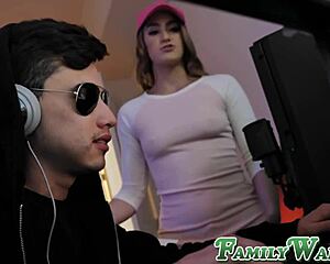 cute kenzie madison bends over big ass for stepbro sloppy deepthroat blowjob