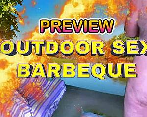 moaning in ecstasy as big cock fills shaved pussy outdoors with natural tits bouncing