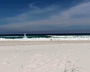 Skinny Brunette Teen Deepthroats Big Ass Pussy Licker on Beach Before Facial Cumshot