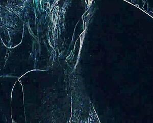 Club lights flash as babe rims ass deep then sucks cock hard