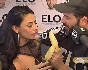rainha hotwife gives sloppy blowjob to podcast host