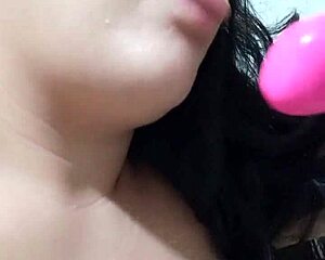 Chubby brazilian babe rides dildo front and back moaning her orgasms loud