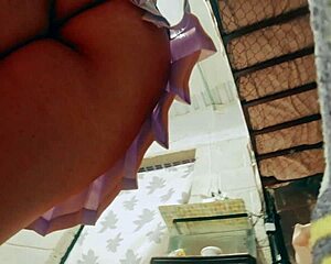 doesn't this latina student in pink skirt love showing her huge ass panties upskirt to voyeur men watching her?