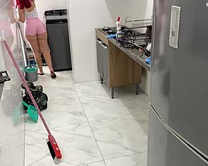 security cam catches brazilian maid's juicy ass driving boss wild voyeur style