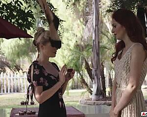 redhead milf's hairy pussy gets licked outdoors by young neighbor