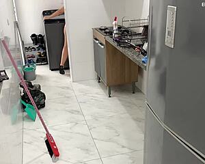 security cam catches brazilian maid's juicy ass driving boss wild voyeur style