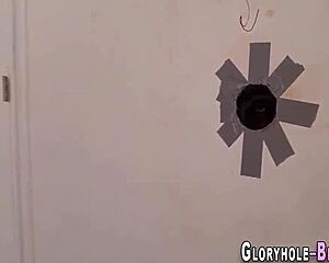 That gloryhole teen 18+ sucks big black cocks so hungrily through the wall