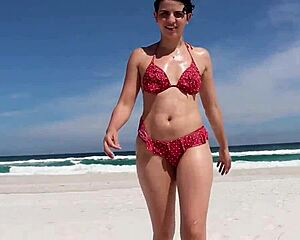 Skinny Brunette Teen Deepthroats Big Ass Pussy Licker on Beach Before Facial Cumshot