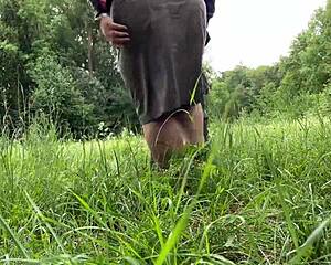 Chubby Mature Mother-in-Law Flashes Big Natural Tits Sucks Huge Cock and Masturbates Wet Hairy Pussy Outdoor