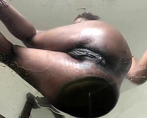 Black ebony pussy squirts wet in solo masturbation explosion