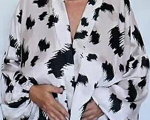 busty granny mariaold slips from beige lingerie into sexy mint tease