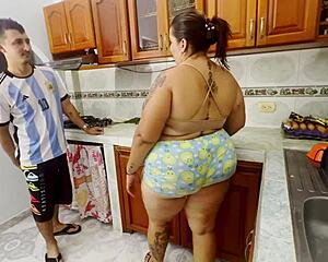 Latina stirs up scandal getting intimate in the kitchen