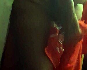 Chubby ebony beauty shows off big natural tits post shower