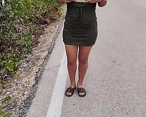 Damn this horny latina prostitute flashes her ass and tits on mexican public highway