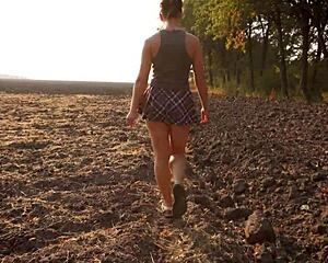 Schoolgirl Miniskirt Flashes Cameltoe Panties on Hidden Cam Upskirt Voyeur Outdoor Tease Walk