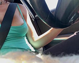 artemisia love's huge natural tits bounce wild during horny outdoor car drive close-up session