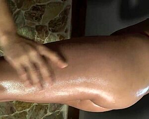 look at this great view of oiled colombian beauty's athletic ass legs in red dark blue panties submissive massage fetish