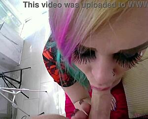 goth stepsis deepthroats gags on cock then titjobs wanna see her choke