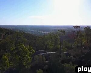 sexy bubble butt brunette milf model strips naked outdoor posing juicy natural tits