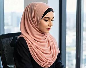 Arab Girl Works Late In Office