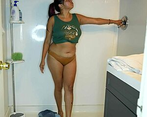 latina soaks jeans panties before stripping for shower