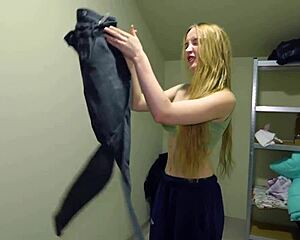 GUY POUNDS CUTE BLONDE'S BOOBS WITH HUGE DICK THEN CUMS IN MOUTH!