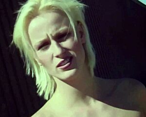 a skinny blonde tattoo bitch in heels takes outdoor doggy cumshot from her man