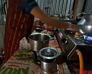 servant bends indian beauty over kitchen counter for deep anal fuck